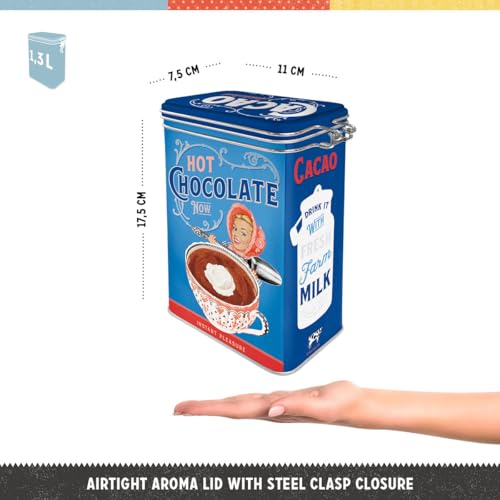 Nostalgic-Art Retro Coffee Canister 1.3 Litre Cacao Addicted - Gift Idea for Nostalgia Fans Tin Tin with Aroma Lid Vintage Design