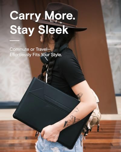 Image of MOFT Laptop Carry Sleeve, 2-in-1 Laptop Bag & Stand for 14 inch MacBook Air /Pro & Dell /HP /Lenovo /Asus, Stylish Slim Computer Sleeve Bag with Expandable Storage for Computer Accessories, Night Black