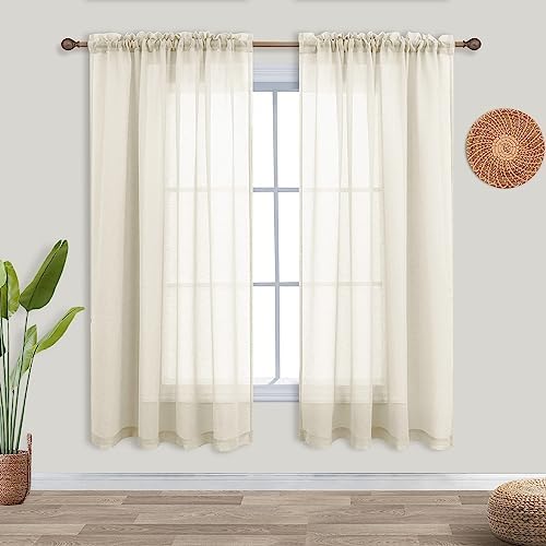 Green Bathroom Curtains Shower Set of 2 Panels Small Window Sheer Short Curtains for Bedroom Kitchen 45 Inch Length