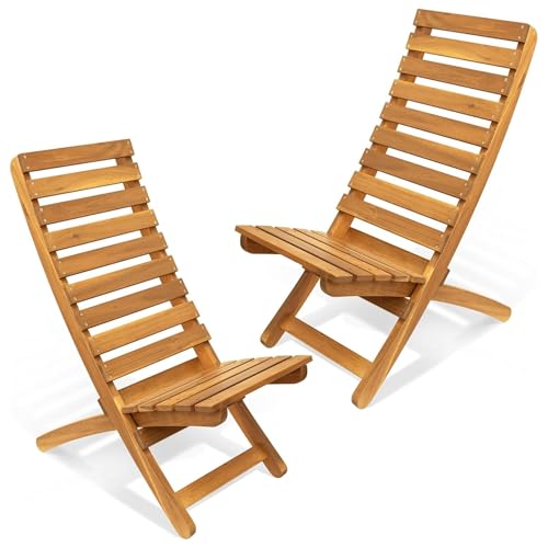 Melino Silla plegable de madera de acacia para exteriores, silla de salón de madera de acacia de perfil bajo, sillas plegables para exteriores, patio, porche, cubierta de piscina, césped, jardín