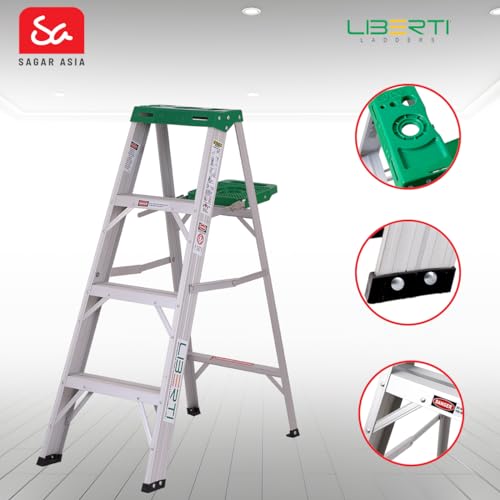 Image of Liberti LB-1204 Aluminium Step Ladder with Utility Tray (Silver)