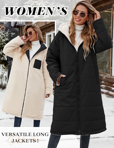 Vancavoo Wintermantel Damen Lang Winterjacke Warm Gefüttert Winterparka Winter Jacke Mantel Parka Steppmantel Daunenmantel mit Kapuze,Schwarz,M