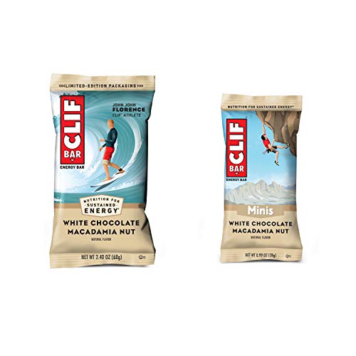 Clif Bar, Bars 10 Full Size and 10 Mini Energy Bars Made with Organic Oats Plant Based Food Vegetarian Kosher 2.4oz and 0.99oz Protein Bars, White Chocolate Macadamia, 20 Count