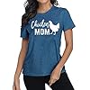 Chicken Mom T-Shirt Women Funny Hen Chiken Farm Humor Graphic Shirt Cute Short Sleeve Tops (Blue, Large)