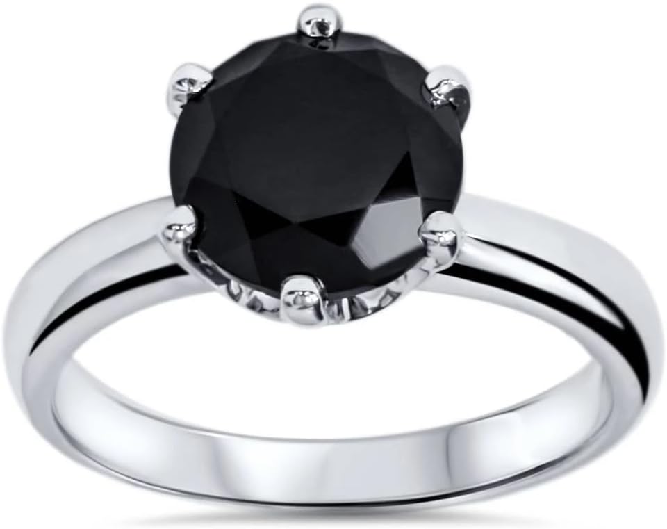 Pompeii 2 ct Treated Black Diamond Solitaire Engagement Ring 14K White Gold