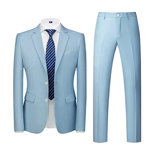 KAKAYO Ternos masculinos casuais de cor lisa masculinos dois botões Blazers Casaco calça (cor: azul