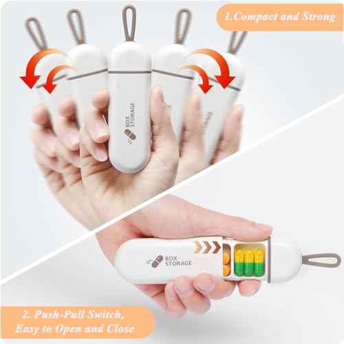 Image of HANNEA Travel Pill Organizer, 3 Compartments Portable Pill Box with Carrying Rope, Daily Pill Box to Hold Vitamins, Small Pill Container for Pocket Purse Medicine Organizer, White