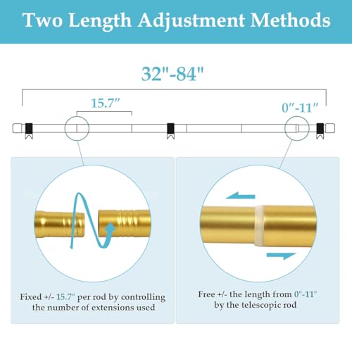 Image of HASTHIP Heavy Duty Curtain Rods for Windows 32 inch-84 inch, Sturdy & Rust-Proof Curtain Rod, Adjustable Curtain Rod Set with Easy Installation and Modern Design, Golden