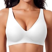 Ganado Reggiseno Senza Ferretto Donna Reggiseni Scollo a V Senza Cuciture Imbottito Comodo Push Up, S, Bianco