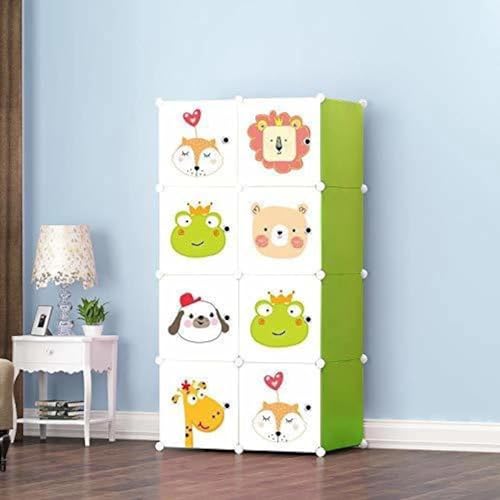 Image of Kids Plastic Collapsible Wardrobe Organizer for Storage | Cute Cartoon Design | Heavy Duty Cloth Organizer for Storage | Easy to Assemble | Perfect for Kids Room & Home (Green)