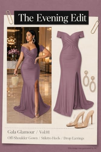 Image of Fooullaide Women Sexy Off Shoulder Elegant V Neck Wrap Formal Evening Gowns | Bodycon, Floor Length, High Split Mermaid Maxi Dress, Stretchy, Prom, Wedding Guest, Cocktail Bridesmaid Wear