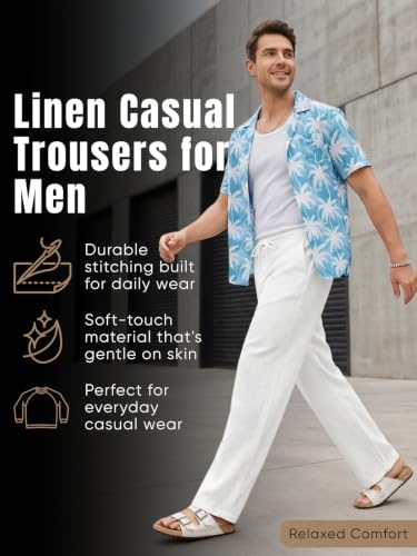 Image of GRECIILOOKS Men's Linen Trousers | Loose Fit Linen-Cotton Casual Pants for Men | Relaxed Office Wear Formal Trousers for Men | Stylish Beige & Pants
