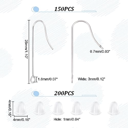 UNICRAFTALE 150 Pcs 316 Surgical Stainless Steel Earring Hooks with Vertical Loops Long Earwire Hooks with 200 Pcs Earring Backs for DIY Jewelry Making Supplies - Image 2