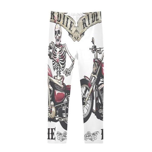 Bolaz Toddler Girls Leggings Printed Yoga Pants Leggings Skeleton Riding A Motorcycle for Kids