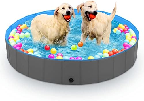 Dog Pool for Large Dogs 48"x12" JECOO Kiddie Pool Hard Plastic Foldable Dog Bathing Tub Portable Outside Kids Swimming Pool for Pets and Dogs