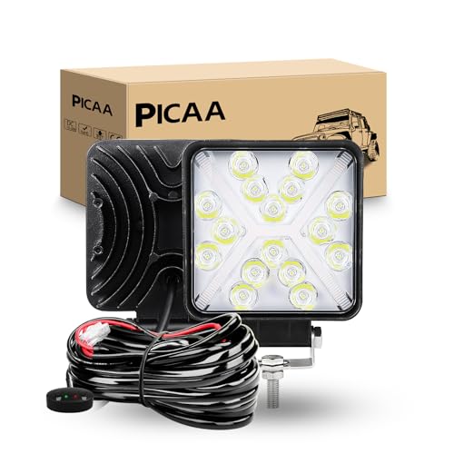 PICAA Luci da lavoro a Led, 2 Pezzis 4.1 Pollici 48W Spot Faro da Lavoro Led, Per Auto Fuoristrada Trattore Camion ATV 4x4,12V doppio colore 3000K 6000K Bianco Ambra doppio colore con cablaggio