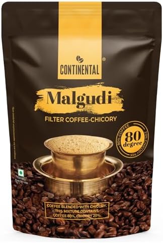 Continental Malgudi Filter Coffee Powder | 500gm Coffee Pouch | 80% Coffee - 20% Chicory | Traditional South Indian Filter Coffee Powder | Roasted Ground Coffee | Smooth Flavour and Rich Aroma |