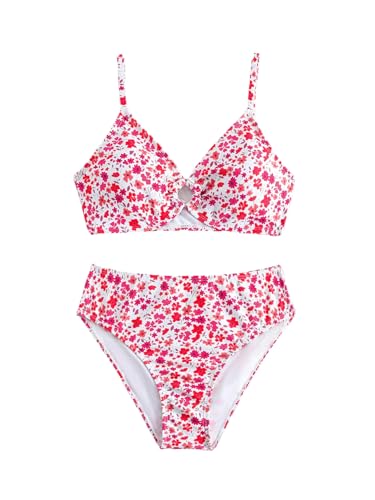SHENHE Girl's Floral Swimsuits 2 Piece O Ring Spaghetti Strap Cute Bikini Set Bathing Suits