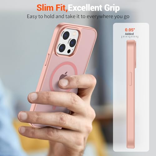 Image of SUPFINE Magnetic for iPhone 14 Pro Max Case (Compatible with MagSafe) (Military Grade Drop Protection) Slim Translucent Matte Shockproof with Anti-Fingerprint Phone Case,Pink