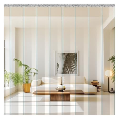 Tenda per porta in PVC trasparente, strisce verticali per balcone, magazzino, negozio e cortile, 165 x 210 cm, soluzione resistente alle intemperie per la privacy per interni ed esterni