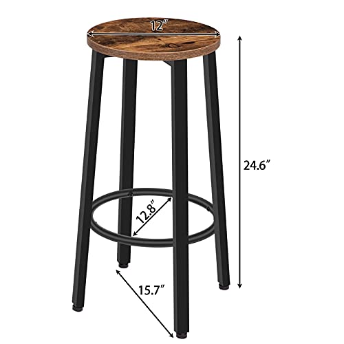 Hoobro Bar Stools, Set Of 2 Bar Chairs With Footrest, 24.6 Inch Tall, Black Steel Frame, Adjustable Feet, For Living Room, Dining Room, Kitchen, Industrial Design, Rustic Brown Bf02By01 #TOP2