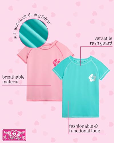 Image of Real Love Toddler Girls Rash Guard - 2 Pack Quick Dry Sun Protection Swim Shirt Girls Short Sleeve Rash Guard Kids (2T-16)