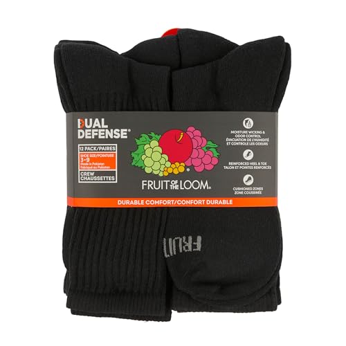 Image of Fruit of the Loom Boys' Dual Defense Socks, Crew - 12 Pack - Black