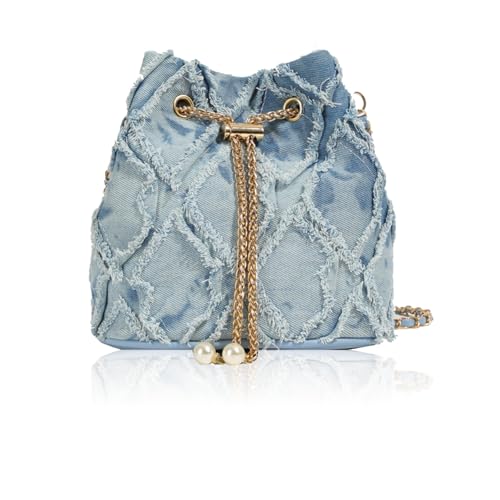 GlamRays Denim Bucket Bag, Gepolstertes Drawstring Jean Taschen Für...