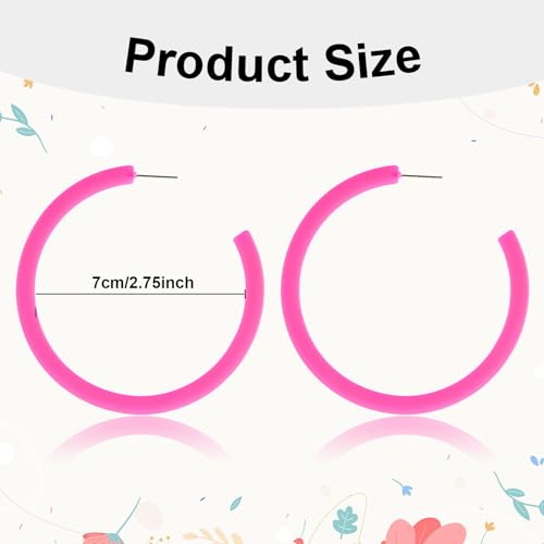 Hot Pink Hoop Earrings Retro Neon Pink Dangle Earrings 80s 90s Earrings for Women Colorful Large Hoop Earrings Acrylic C Shape Trendy Chunky Earrings Candy Color Lightweight Big Hoop Statement Earring2