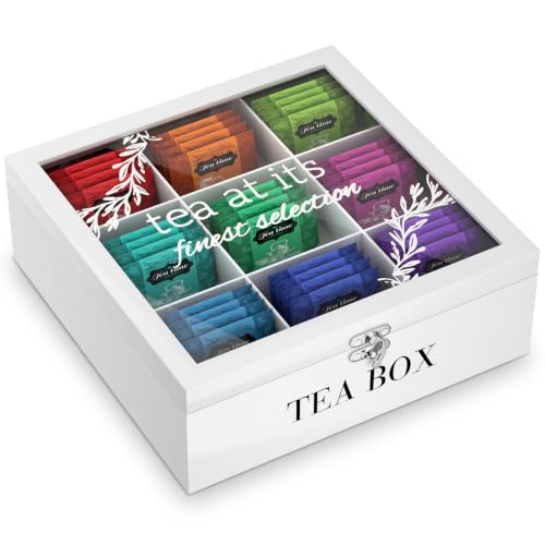 handrong Tea Box Organizer,Wooden Tea Storage,Tea Bag Holder with Glass Lid