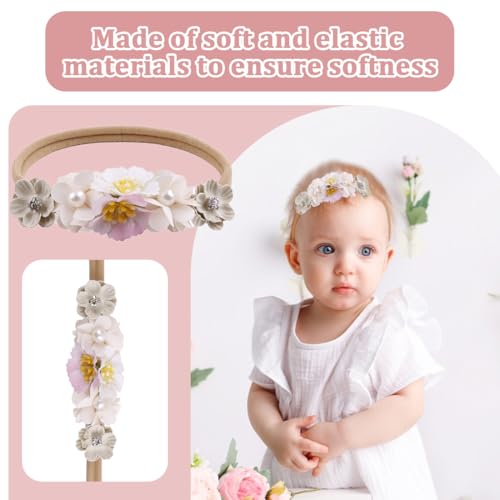 3 Stücke Baby Haarband, Blume elastisches Haarband, Weiche Baby Mädchen Stirnbänder, Zarte Blumen Nylon Stirnbänder Haarbänder Zubehör für Neugeborene Kleinkinder Haarschmuck