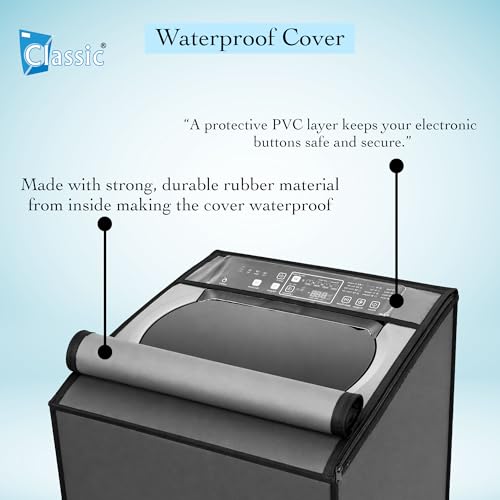 Image of Classic Top Load Washing Machine Cover Suitable For Whirlpool 360 / Stain Wash Back Panel 6 Kg, 6.5 Kg, 7 Kg, 7.5 Kg, Waterproof & Dustproof (58cmsX58cmsX97cms, Grey)
