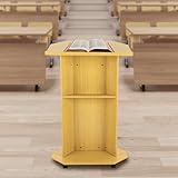 Tall Podium Table, Wooden Lectern Podium Stand, 46 in Wood Podium Stand with Storage Cabinet & Lockable Wheels, Wooden Lectern Stand, Wooden Church Pulpit Podium Thickened Particle Board