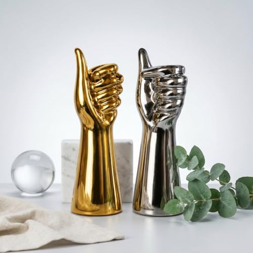 Image of Xtore Striking Contemporary Hand Gesture Sculpture for Home & Office Decor | Glossy Metallic Thumbs-Up Showpiece for Living Room, Desk, Shelf & Entryway Styling (Gold & Silver, 25.5 cm)