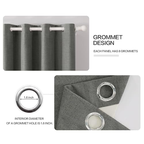 Image of MIULEE Linen Texture Curtains for Bedroom Solid 100% Blackout Thermal Insulated Dark Grey Curtains Grommet Room Darkening Curtains /Draperies Luxury Decor for Living Room 52x84 Inch (2 Panels)