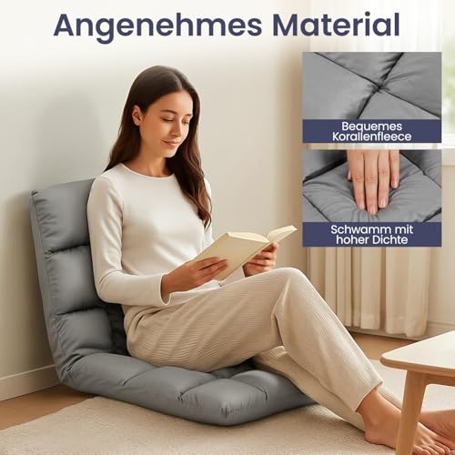 Trintion Bodenstuhl Faltbar Lazy Sofa mit Verstellbarer Rückenlehne Relaxsessel klappbar als Sitz- und Liegefläche Bodenstuhl Faltbar Lazy Sofa Relaxsessel für Wohnzimmer Büro Meditation (Grau)