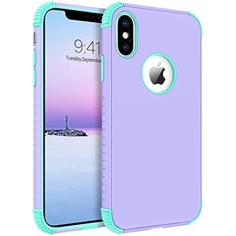 BENTOBEN iPhone XS Max Case - Heavy Duty 2 in 1 Full Body Rugged Shockproof Protection Hybrid Hard PC Bumper Drop Protective Cover, Purple/Mint Cover
