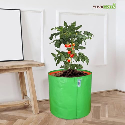 YUVAGREEN Premium Grow Bags for Terrace Gardening Vegetables & Flowers| Round Shaped Green Colour Grow Bag | Suitable for Terrace Gardening| Kitchen Gardening & Balcony (12