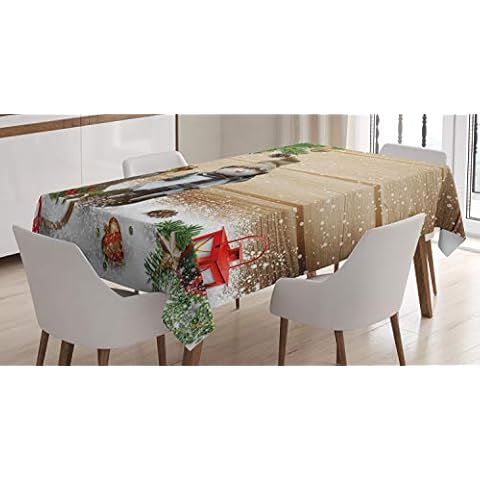 ABAKUHAUS Navidad Mantele, Muñeco de Nieve en el jardín, Lavable, 140 x 200 cm Cover