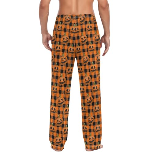 Men's Pajama Pants,Halloween Pumpkin Buffalo Plaid Lounge Lightweight Sleep Bottoms Pants with Pockets Size S-XXL2