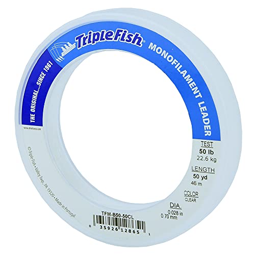 Triple Fish Monofilament Leader, 50 lb / 22.7 kg Test, 028 in / 0.70 mm Dia, Clear, 50 yd / 46 m