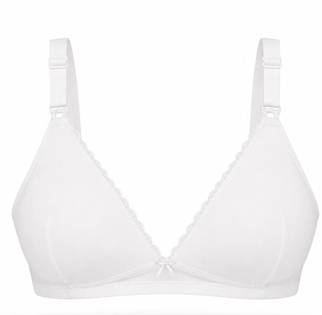 Reggiseno Allattamento Senza Ferretto Coppa Preformata in Cotone e Viscosa con Ganci a Clip per Sgancio Rapido a Una Mano Elastico e Traspirante Bianco W1561 - IT 3C - 34 C