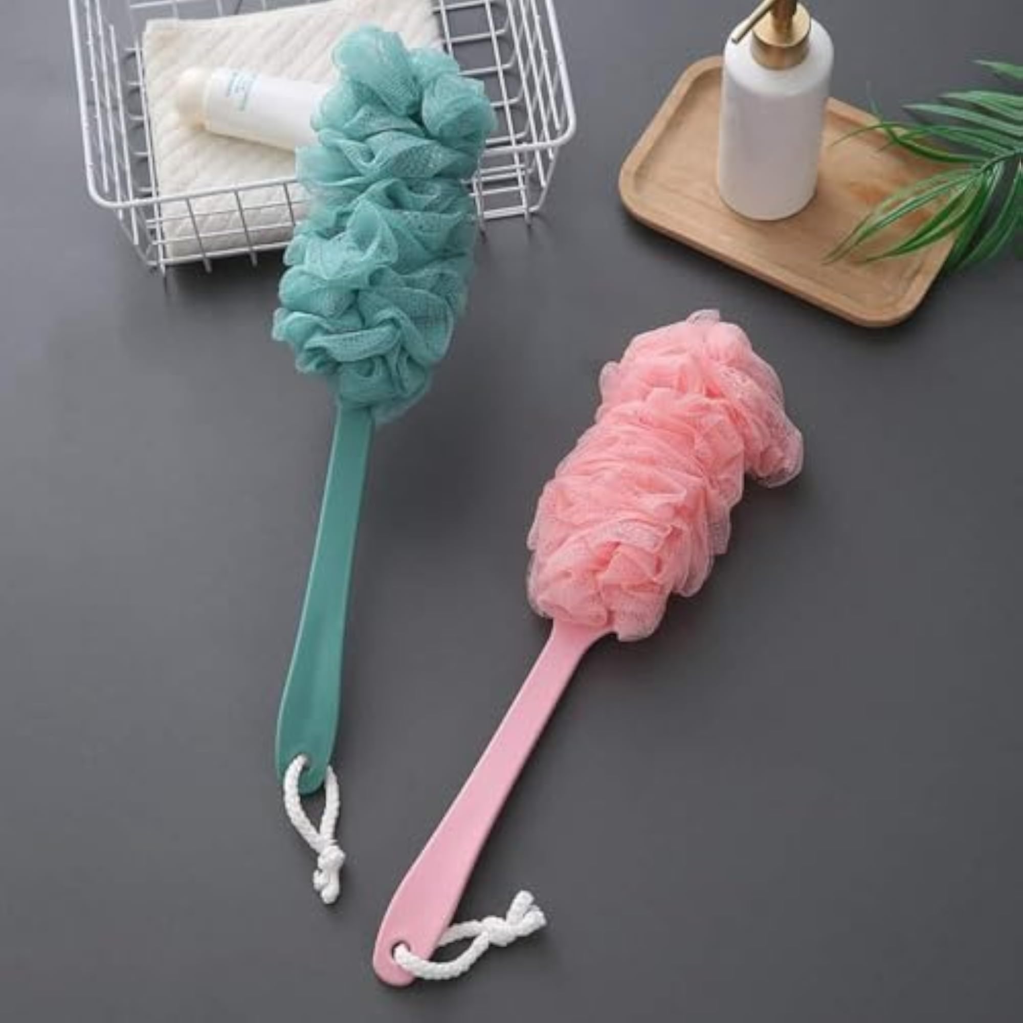 Loofah Long Handle Bath Body Brush, Soft Nylon Mesh Sponge