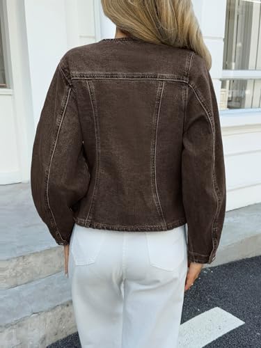 Tankaneo Womens Cropped Jean Jacket Trendy Crewneck Button Down Short Denim Jacket Y2k Slim Fit Casual Shacket3