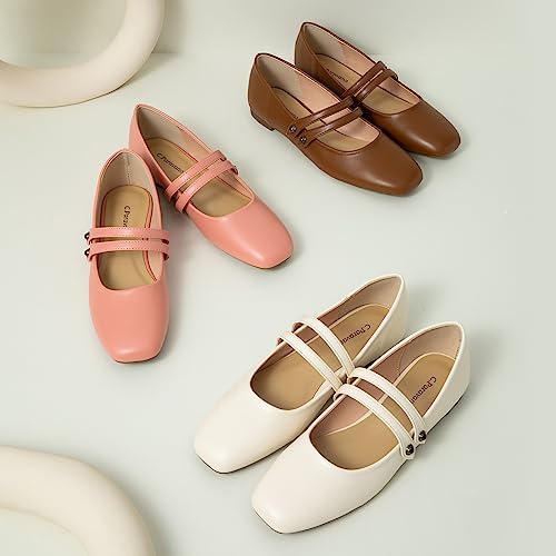 C.Paravano Women's Flats | Leather Mary Jane Flats | Comfort Square Toe Walking Shoes | Casual Dress Shoes for Casual Work & Wedding (Size 7.5,Pink)4