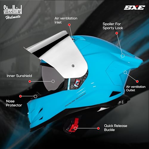 Image of Steelbird SBH 61 SXE Pinlock ISI and Dot Certified Full Face Helmet for Men and with Inner Silver Sunshield
