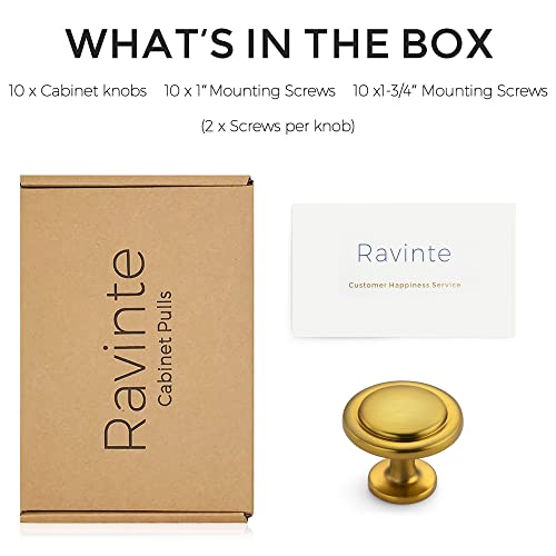 Image of Ravinte 10 Pack 1-1 /4 Inch Kitchen Cabinet Knobs Brushed Brass Zinc Pulls Door Handles for Dresser Drawers