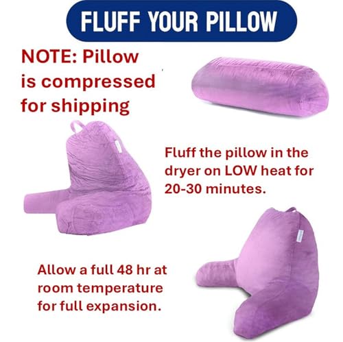 ComfortSpa Reading Pillow for Kids Teens Adult, Back Rest Pillow with Arms, Pockets, Washable Cover; Use as a Back Pillow for Bed Sitting Up for Bedrest, Relief from GERD Heartburn (Standard Lavender)