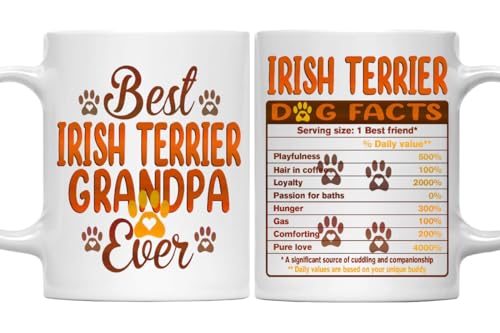 MONIZILUCKY Best Irish Terrier Grandpa Ever Coffee Mug for Best Grandpa Dog Lover, Pet Owners - Funny Irish Terrier Dog Facts Mug for Grandpa - 11Oz Ceramic Mug White