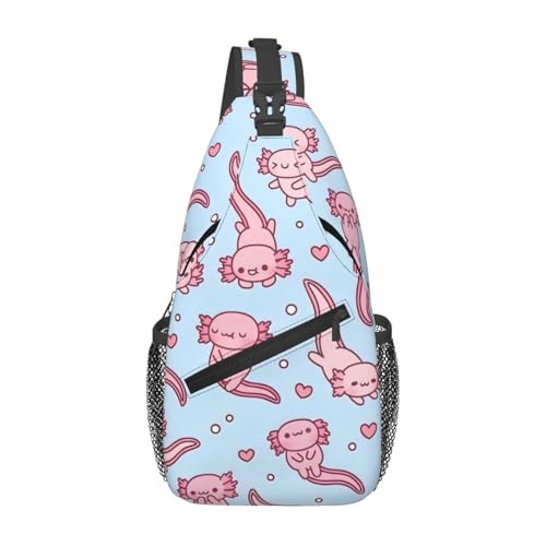 Pink Axolotls Sling Backpack Unisex Crossbody Chest Bag Shoulder Chest Bag For Women Men Hiking Travel